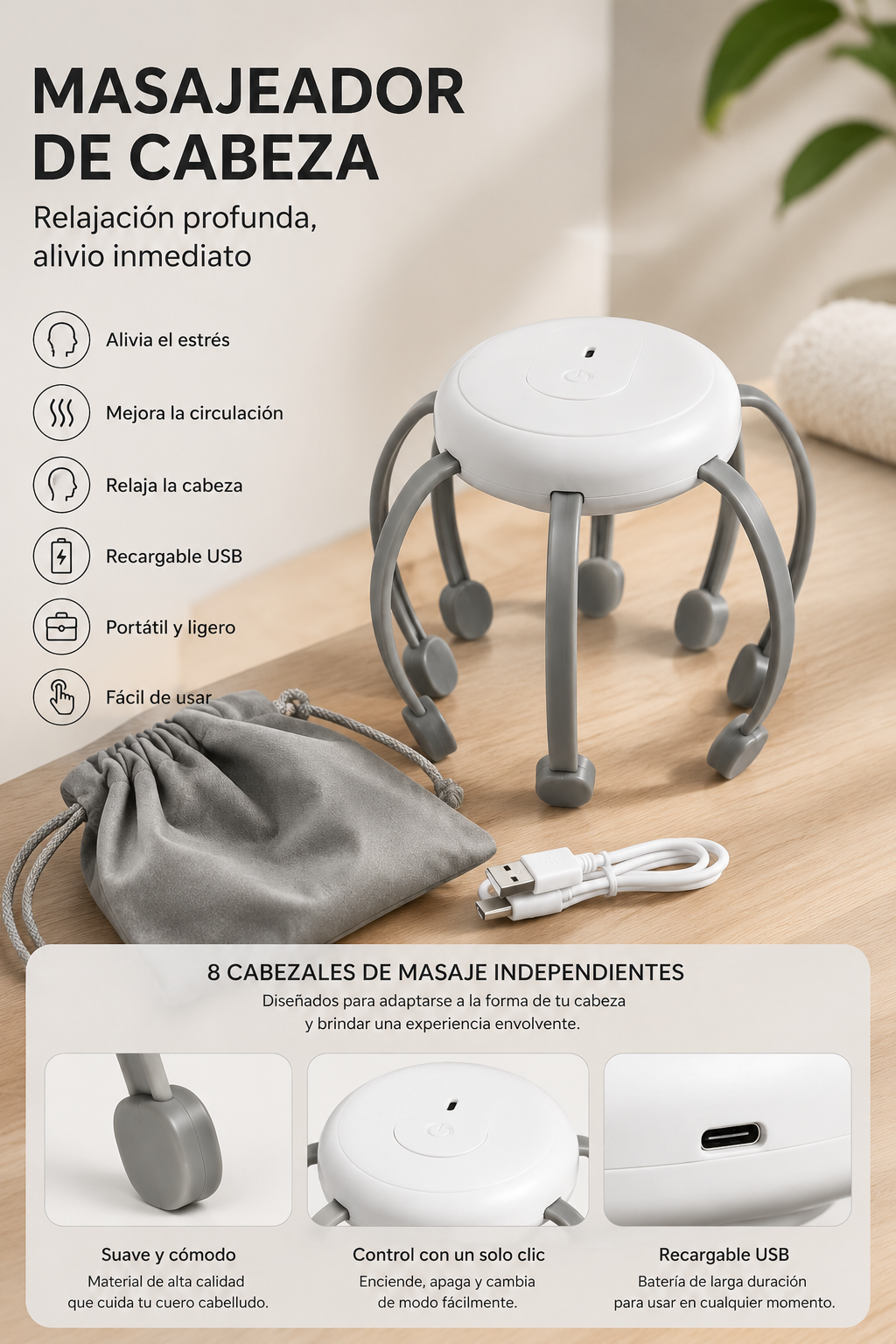 Masajeador De Cabeza Pulpo Recargable